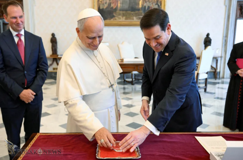 Paus Leo XIV bertemu dengan Menteri Luar Negeri AS Marco Rubio di Vatikan pada 7 Mei 2026.