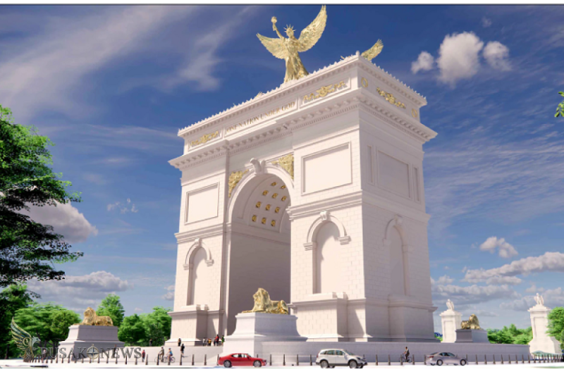 Presiden Donald Trump bertemu dengan anggota Kabinet dan lainnya membahas usulan Gapura Kemenangan di Ruang Oval.
©PusakoNews.com/red