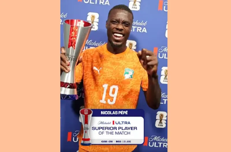 Pemain Terbaik Pertandingan Michelob Ultra Superior, Nicolas Pepe (Pantai Gading)