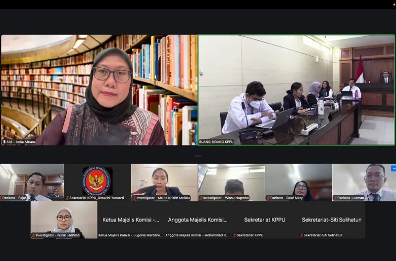 Majelis Komisi memeriksa Guru Besar Hukum Persaingan Usaha Fakultas Hukum Universitas Padjadjaran, Anita Afriana, yang memberikan keterangan secara daring.