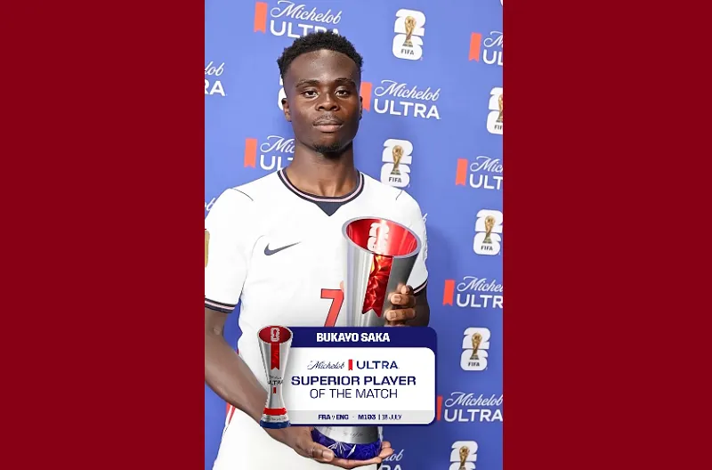 Pemain Terbaik Pertandingan Michelob Ultra Superior, Bukayo Saka (Inggris)