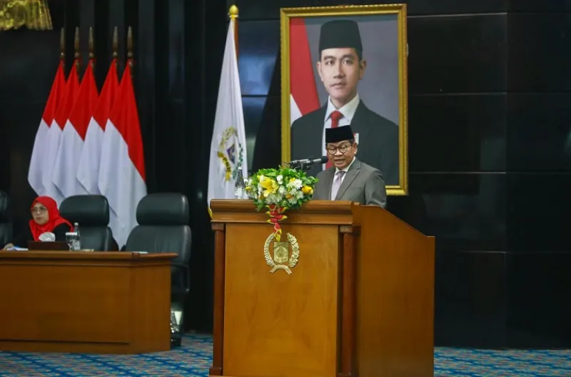 Gubernur DKI Jakarta, Pramono Anung memberikan sambutan