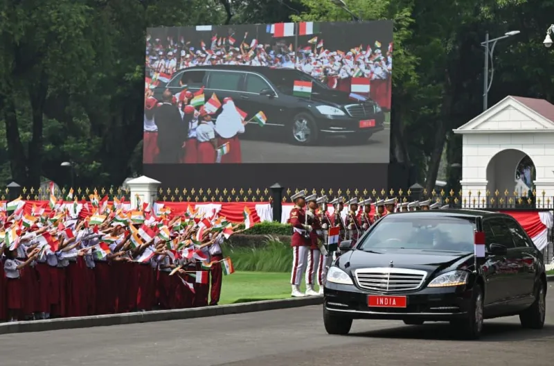 Presiden Republik Indonesia Prabowo Subianto secara resmi menyambut kedatangan Perdana Menteri (PM) India, Narendra Modi dalam rangka kunjungan kenegaraan di Istana Merdeka, Jakarta, pada Selasa (07/07/2026)