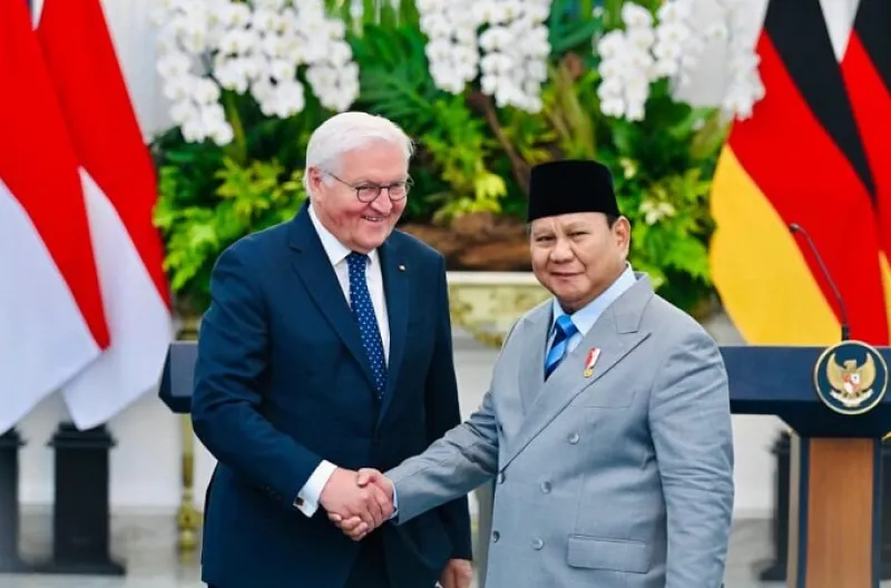 Rangkaian penyambutan kenegaraan Presiden Republik Federal Jerman Frank-Walter Steinmeier dalam rangka kunjungan kenegaraan di Istana Merdeka, Jakarta, pada Senin, 15 Juni 2026.