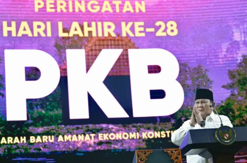 Presiden Prabowo Subianto menghadiri peringatan Hari Lahir (Harlah) Partai Kebangkitan Bangsa (PKB) ke-28 yang digelar di Jakarta International Convention Center (JICC), Jakarta, pada Kamis, 23 Juli 2026