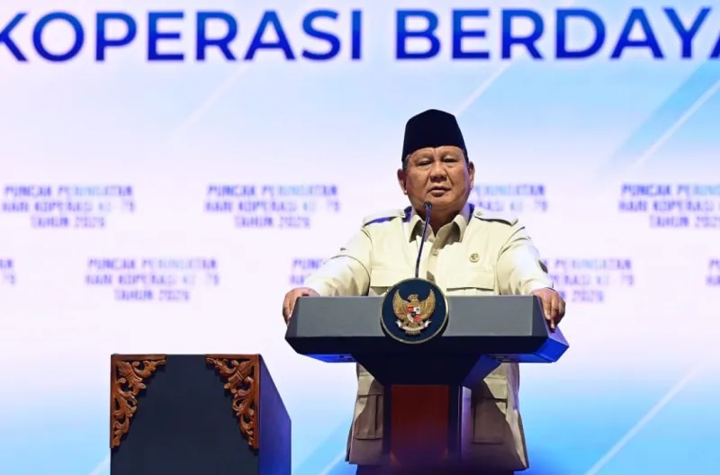 Presiden Prabowo Subianto menghadiri Puncak Peringatan Hari Koperasi ke-79 Tahun 2026 yang digelar di Indonesia Arena, Jakarta, pada Minggu, 12 Juli 2026.
