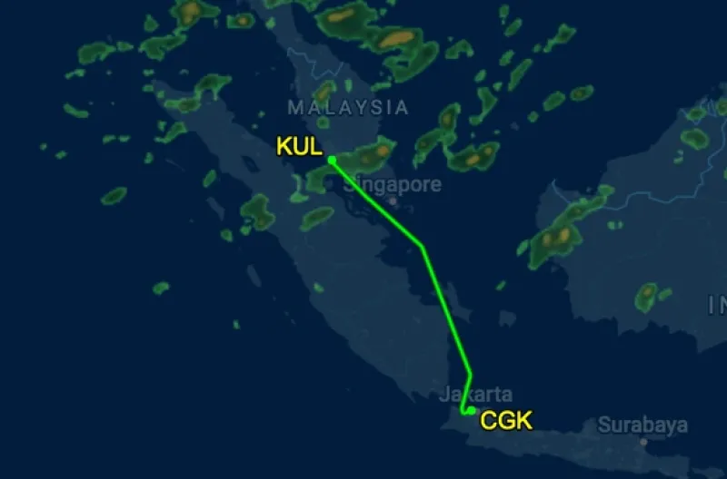 Rute MH 727, Malaysia Airlines, pada Rabu, 29/7/2026