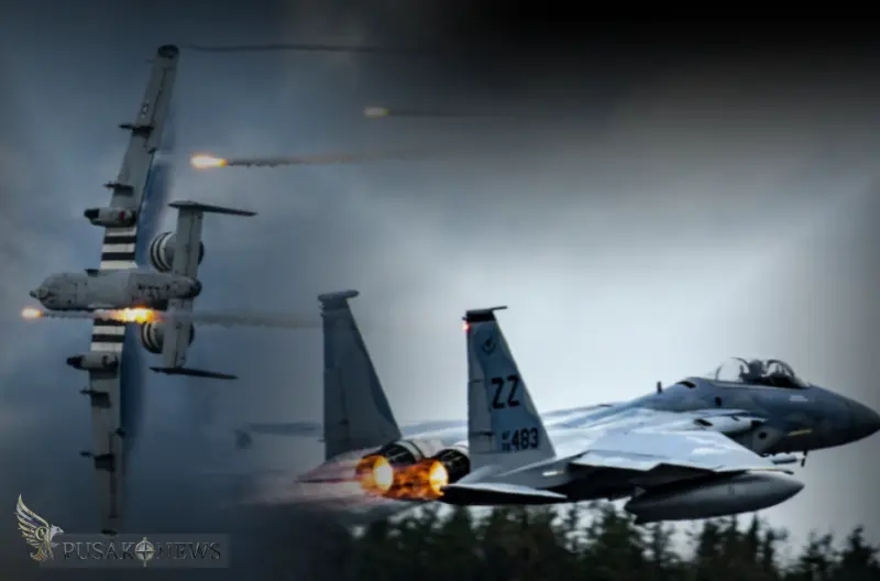 Ilustrasi: Pesawat A-10 Thunderbolt II Angkatan Udara AS dan Pesawat F-15 Eagle.
©PusakoNews.com/red