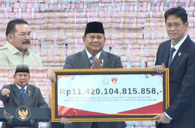Satgas PKH Setor Rp11,4 Triliun ke Kas Negara, Disaksikan Presiden Prabowo