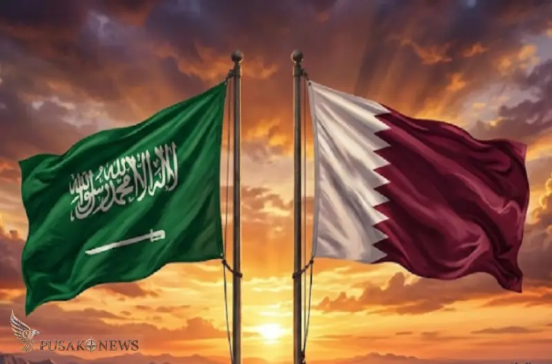 Ilustrasi Bendera Arab Saudi-Qatar 
©PusakoNews.com/red