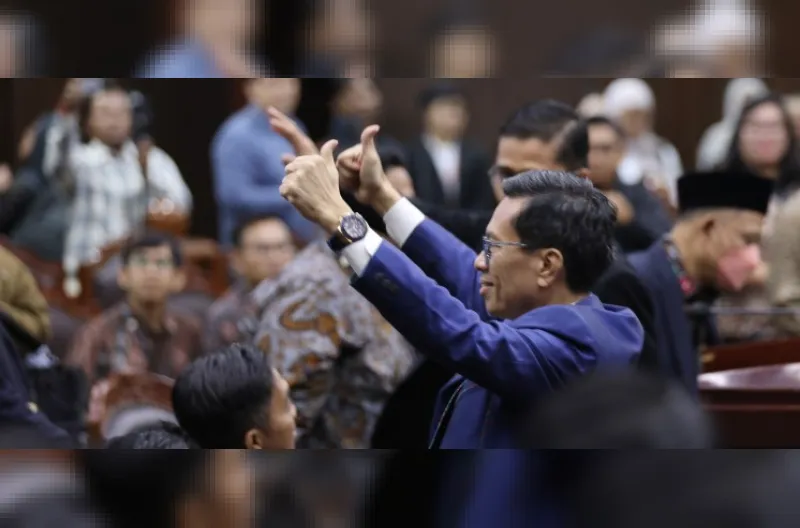 Ekspresi Pihak Terkait usai mengikuti sidang pengucapan Putusan sengketa Perselisihan Hasil Pemilihan Umum Presiden dan Wakil Presiden, Selasa (06/10) di Ruang Sidang MK.