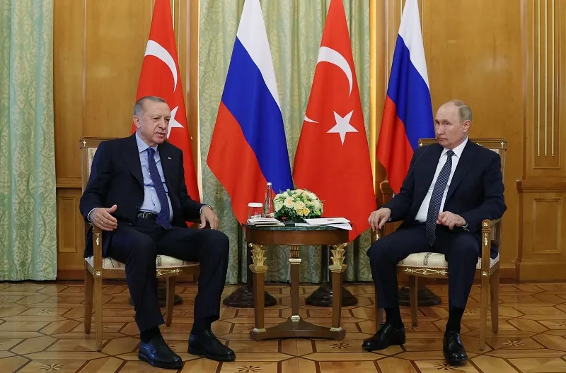 Presiden Rusia Vladimir Putin dan Presiden Turki Recep Tayyip Erdogan.