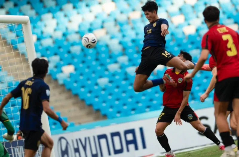 Gol Sundulan Hav Soknet, sebagai gol pembuka saat tundukkan Timor-Leste 3-0