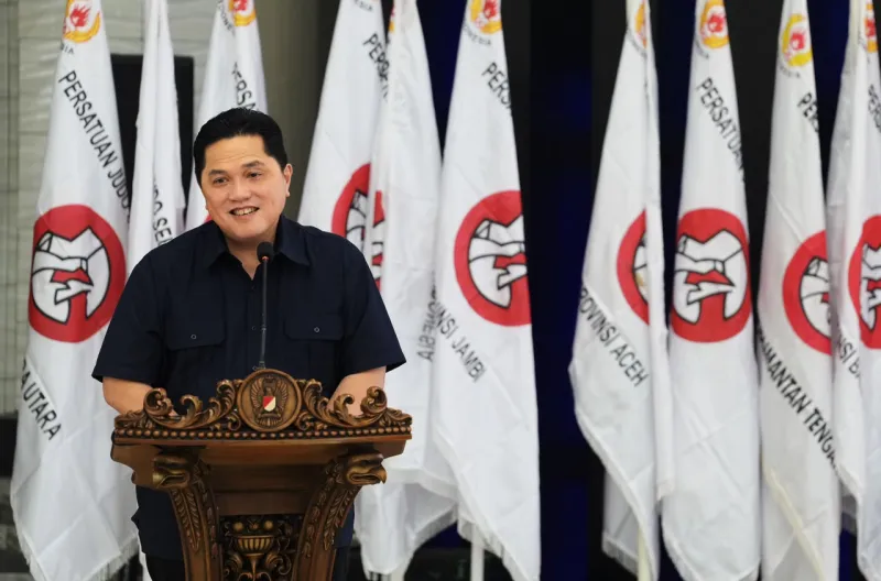 Menpora RI Erick Thohir menghadiri pembukaan Rakernas Persatuan Judo Seluruh Indonesia (PJSI) tahun 2026 di Aula Prakasa Mako Divisi Infanteri 1 Kostrad Cilodong, Depok, Jawa Barat (Jabar), Senin (29/6)