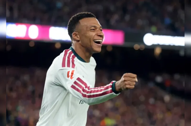 Kylian Mbappe merayakan gol pembuka untuk Real Madrid