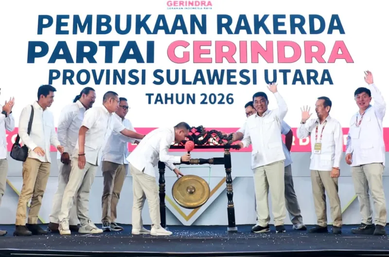 Pembukaan Rapat Kerja Daerah (Rakerda) Partai Gerindra Sulawesi Utara yang digelar di Hotel Four Points Manado, Sabtu (23/5/2026)