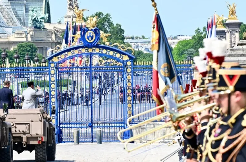 Presiden Republik Indonesia Prabowo Subianto menghadiri upacara kenegaraan dalam rangka kunjungan resmi kenegaraan di Les Invalides, Paris, Republik Prancis pada Kamis, 28 Mei 2026