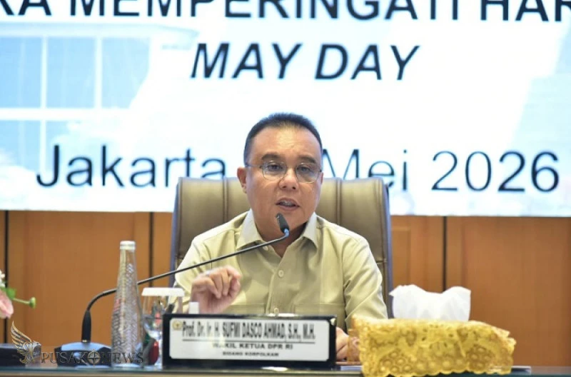 Wakil Ketua DPR RI Sufmi Dasco Ahmad, saat memimpin audiensi Aliansi Gerakan Buruh Bersama Rakyat yang digelar di Ruang Abdul Muis, Gedung Nusantara, Senayan, Jakarta
