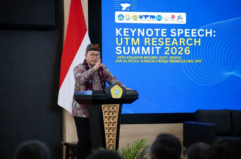Kepala Badan Riset dan Inovasi Nasional (BRIN) Arif Satria dalam rangkaian kuliah umum bertema Arah Kebijakan Nasional Riset, Inovasi, dan Hilirisasi Teknologi Menuju Indonesia Emas 2045 di Kampus UTM, Bangkalan, Jawa Timur, Jumat (10/7).