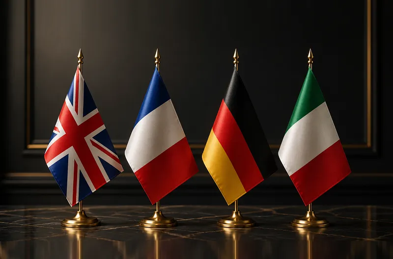 Empat negara besar Eropa yang tergabung dalam kelompok E4, yakni Inggris, Prancis, Jerman, dan Italia